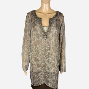 Chico’s Chiffon Embellished Tunic Snake Print Top Size 3 US XL